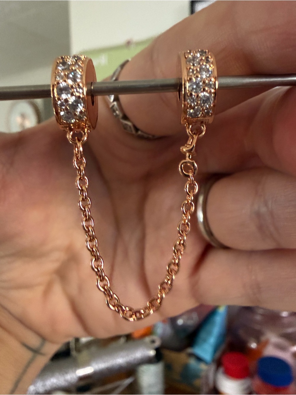 Pandora Rose Gold Safety Chain with Clear Crystal Pavé #786322CZ - Picture 1 of 3